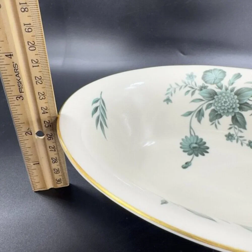 Pickard Fine‎ Porcelain Diana Pattern Oval Dish Bowl Elongated USA Green Ivory